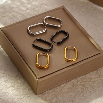Geometric Oval Stainless Steel Earrings Three-dimensional Hydraulic Titanium Steel 18K Gold Versatile Ear Jewelry