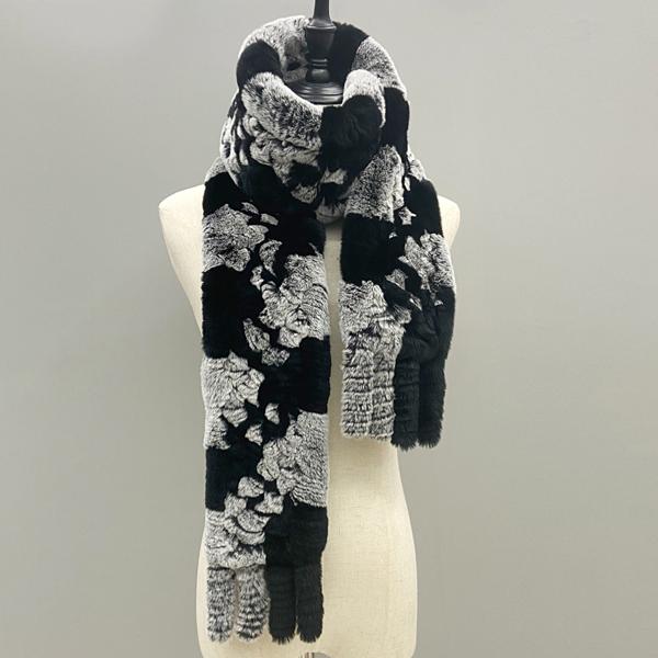 Natural Fur Scarf Fluffy Long Shawl Genuine Rex Rabbit Fur Hand Knitted Stylish Women Scarves In Winter Shawls 180cmx13cm