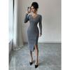 French Style Knitted Bodycon Dress Long Sleeve Slim Fit For Winter Autumn