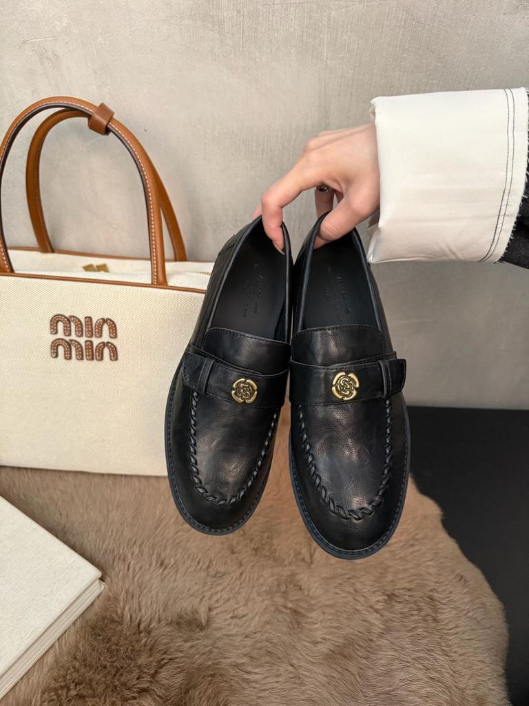 Retro Brown Gold Coin Loafers Women's Autumn and Winter New British Style Thick Heel Single Shoes Small Leather Shoes One Pedal Women's Shoes