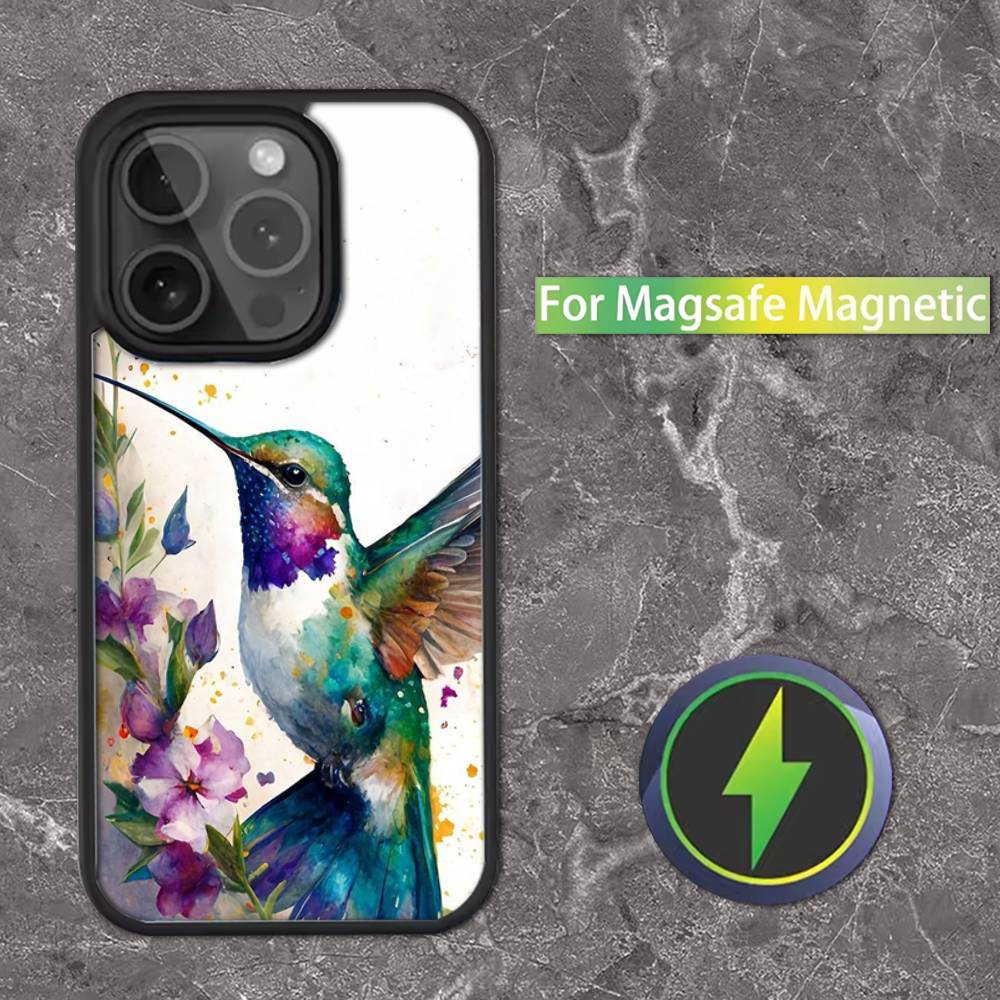 Hummingbird and Flowers Phone Case For iPhone 17,16,15,14,13,12,11,Pro,Max,Plus,Mini,SE Magsafe Magnetic Wireless Charging