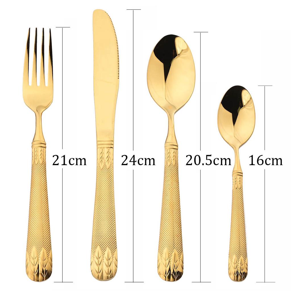 4Pcs Cutlery Set Gold Wheat Ears Pattern Dinnerware 304 Stainless Steel Tableware Knife Fork Spoon Dinner Set Western Flatware