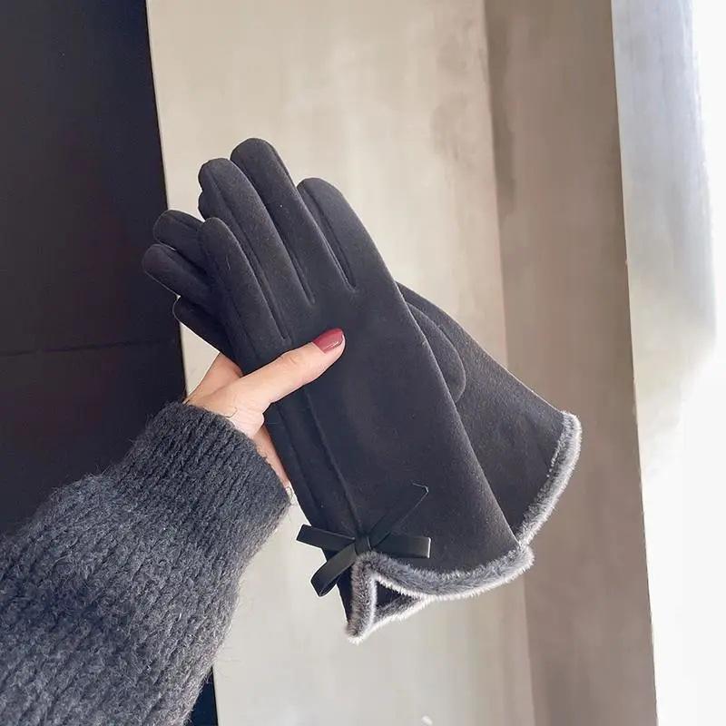Women's Gloves Winter Warm Thickened Velvet Windproof Gloves Autumn Driving Cold Proof And Warm Touch Screen Split Finger