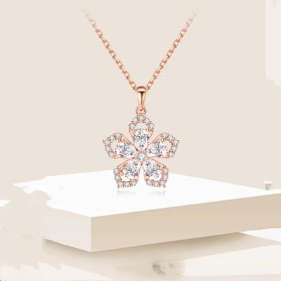 Full Diamond Peach Blossom Necklace Women's Light Luxury Plum Blossom Pendant Ins Niche Premium Versatile Sesen Clavicle