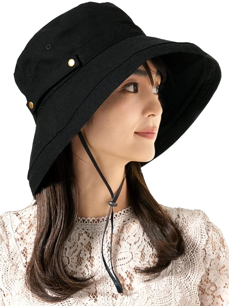 QUEENHEAD Breeze French UV Slimming Wide UV Safari XL Black Hat, Protection, Face, Women's, Brim, Protection, Hat, (58.5-61cm) -