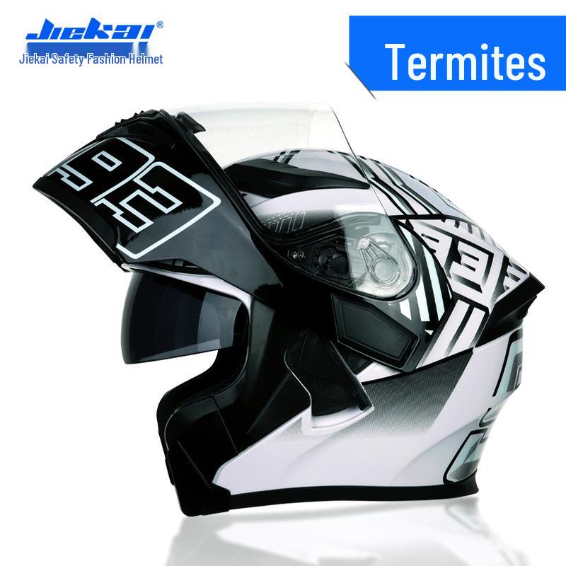 Jiekai Men's DOT Standard Flip-up Electric Motorcycle Helmet with Double Visor, All-Season Safety Gear