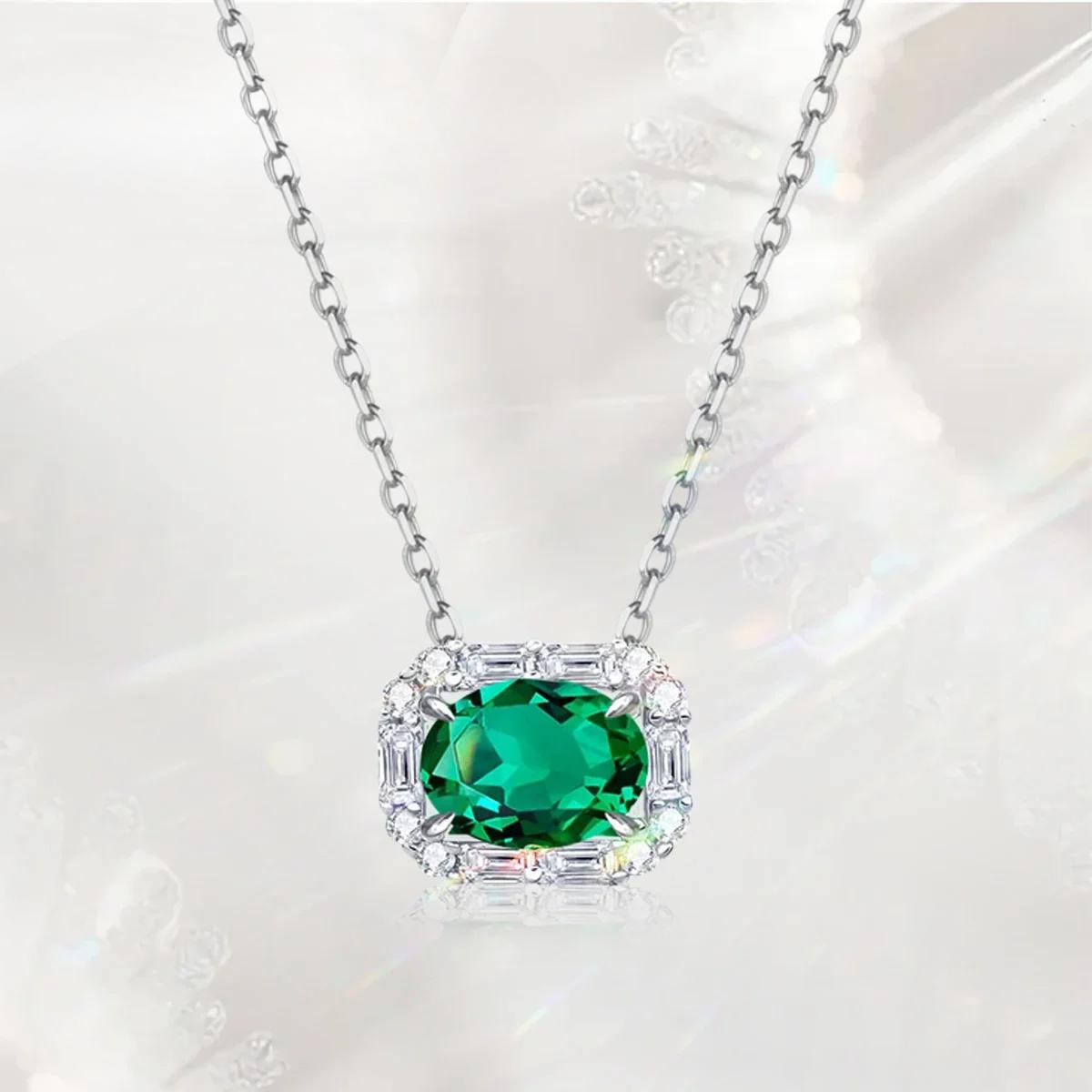 

Новый кулон с муассанитом в форме яйца 7*9 мм, 2 карата, бриллиант с GRA S925, стерлинговое серебро, ожерелья из 18-каратного золота для женщин 45cm&2ct синий