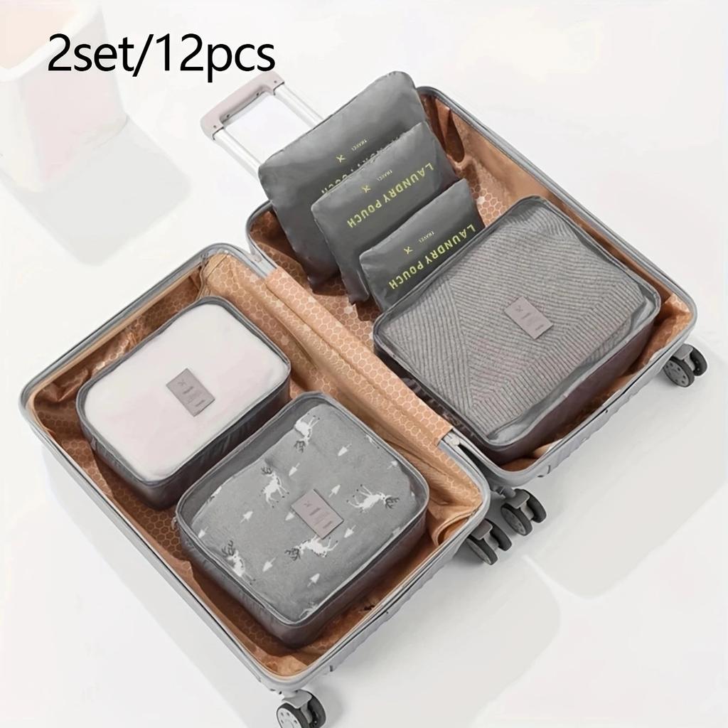 6pcs/12pcs-6 Pack Travel Organize Bags Set, Laundry Pouch, Clothes Zipper Storage Bag, Shoes Bag Six Piece Set
