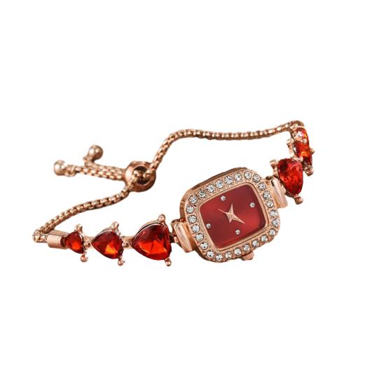 Women Rhinestone Bracelet Watch Small Square Dial Analog Quartz Wrist Watch Love Heart Chain Ladies Dress Watch with Adjustable