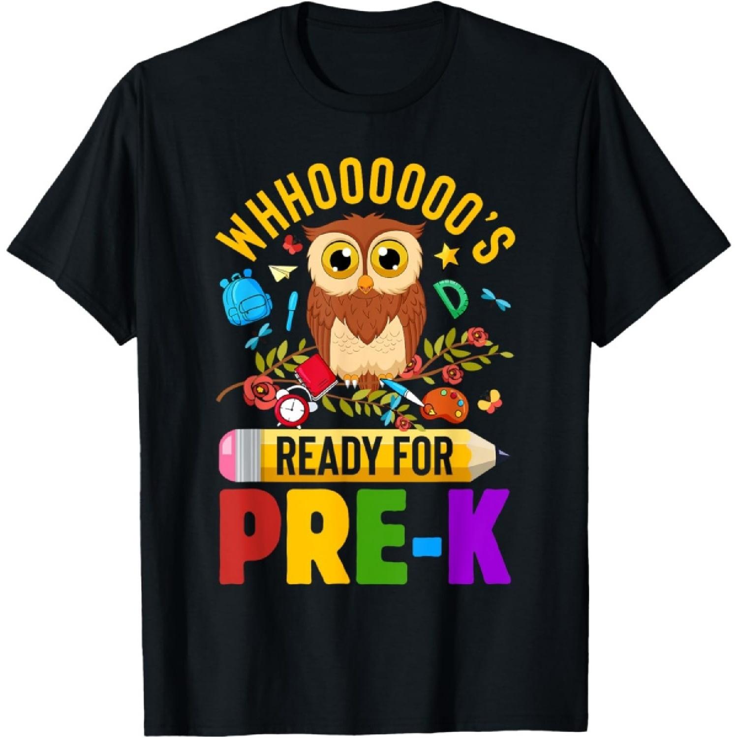 Funny Whooo s Ready For Preschool Pre-K Owl Back To School T-Shirt S