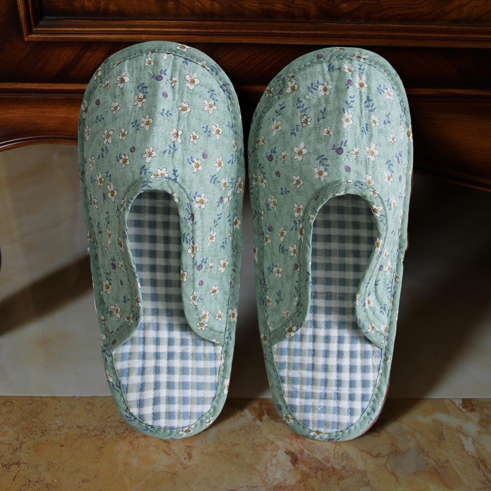 Women's Cotton Foldable Indoor Slippers - Cloth Bottom, Closed Toe, Quiet & Artful Design for All Seasons