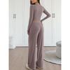 Women's Casual Round Neck Knitted Top Wide Leg Pants Set, Sports Floor Mopping Casual Pants
