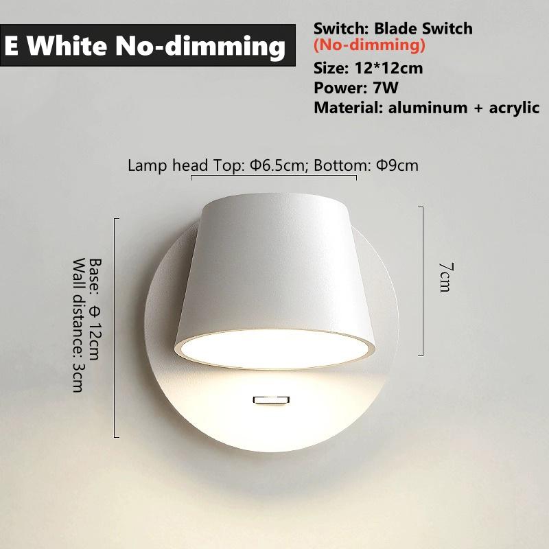 Dimming LED Wall Lamp With Knob Switch 350 Degrees Rotatable Bedroom Bedside Light Aluminum Indoor Sconce Lighting