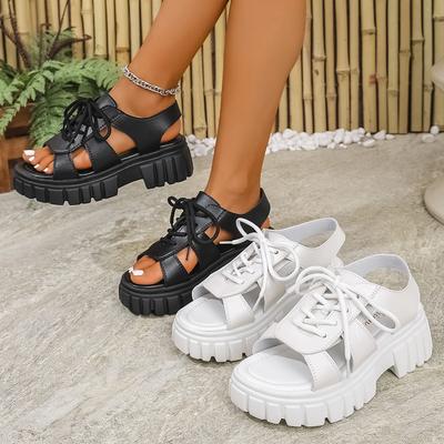 Modny Trend Siateczkowe Sandały Damskie Letnie Buty dla Kobiet Sandały na Platformie Sznurowane Odkryte Palce Plażowe Codzienne Sandały na Obcasie Sandalias De Mujer