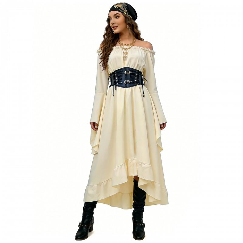 Halloween Pirate Costume Women Medieval Style Long Dress With Flared Sleeves Cosplay Outfit Stage Performance