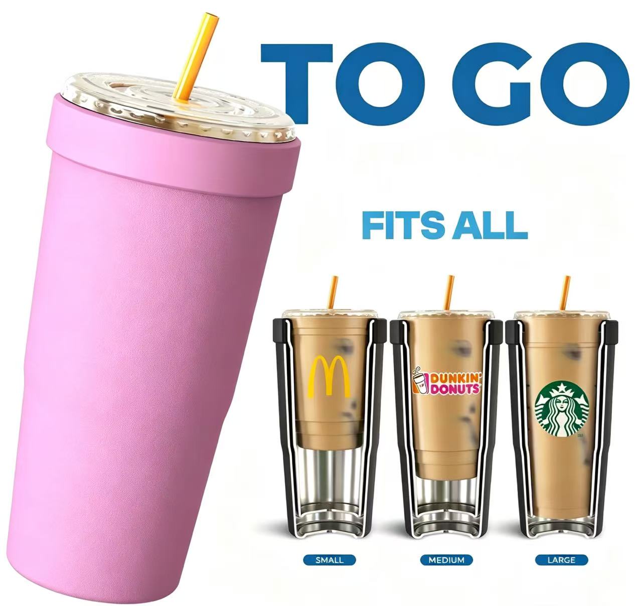 

To-Go Buddy - Universal Cup Insulator for to-go cups - Keeps Drinks Hot Cold 12+ Hours - Vacuum Insulated Tumbler 1pcs