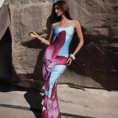 Women's Summer Sexy Halter Printed Package Hip Split Dresses
