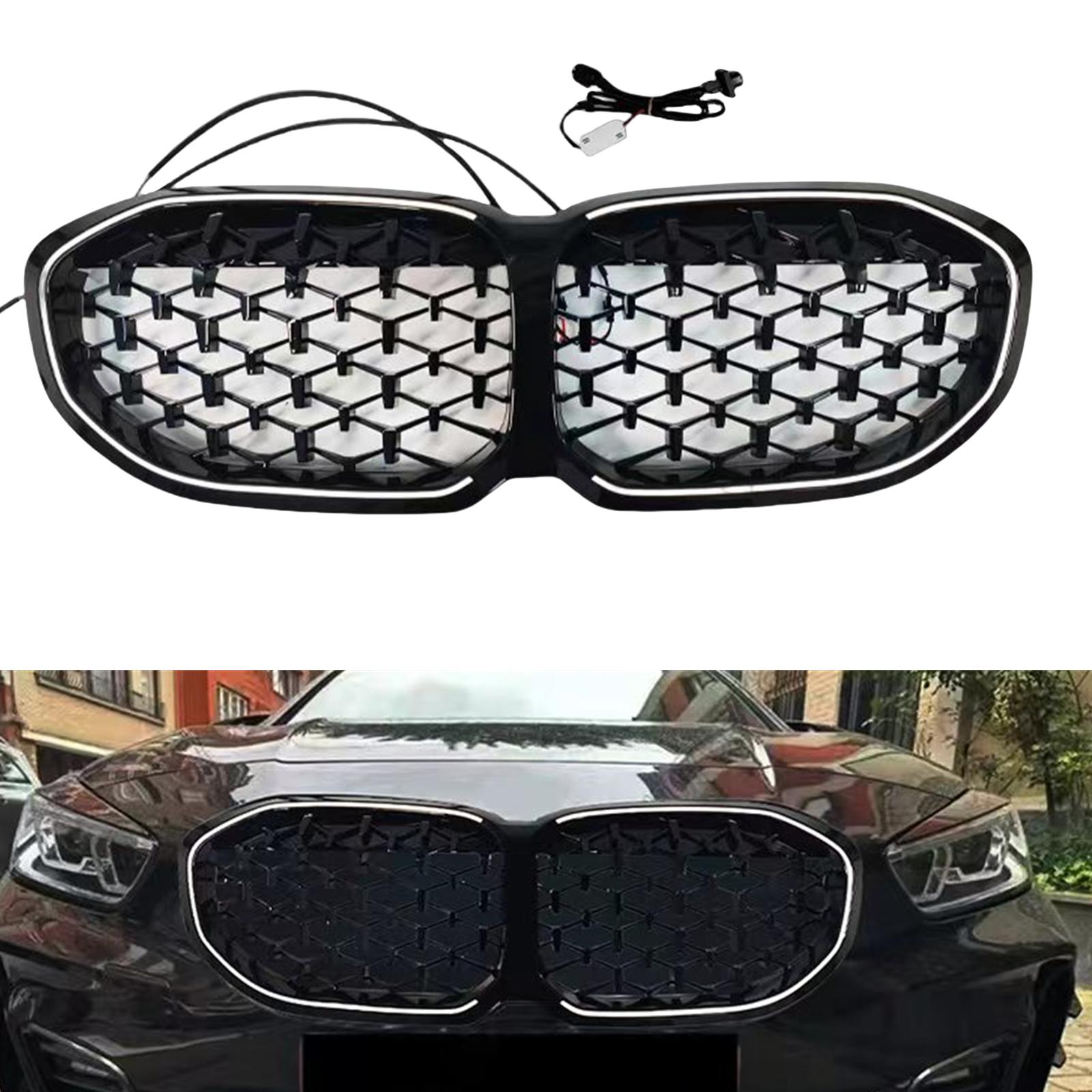 

For BMW 1 Series F40 118i 120i M135i 2020-2024 Front Grille Grill Black Upper Bumper Radiator Hood Mesh Grid With LED Light Trim чорний