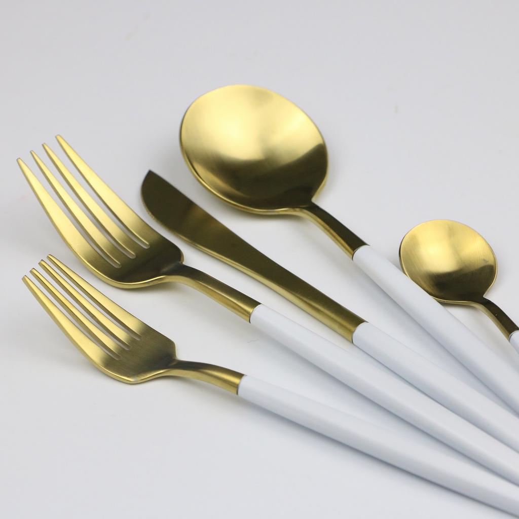 4Pcs/Set 304 Stainless Steel Dinnerware Set White Gold Cutlery Dinner Tableware Kitchen Accessories Western Fork DropShipping