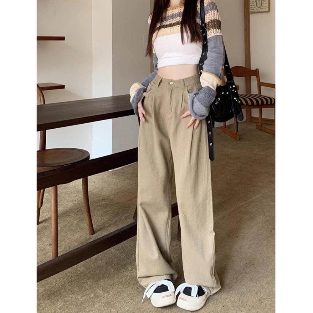Versatile Korean Version of Straight Jeans Women's Spring and Autumn New High-waisted and Thin Wide-leg Pants Mopping Jeans Tide