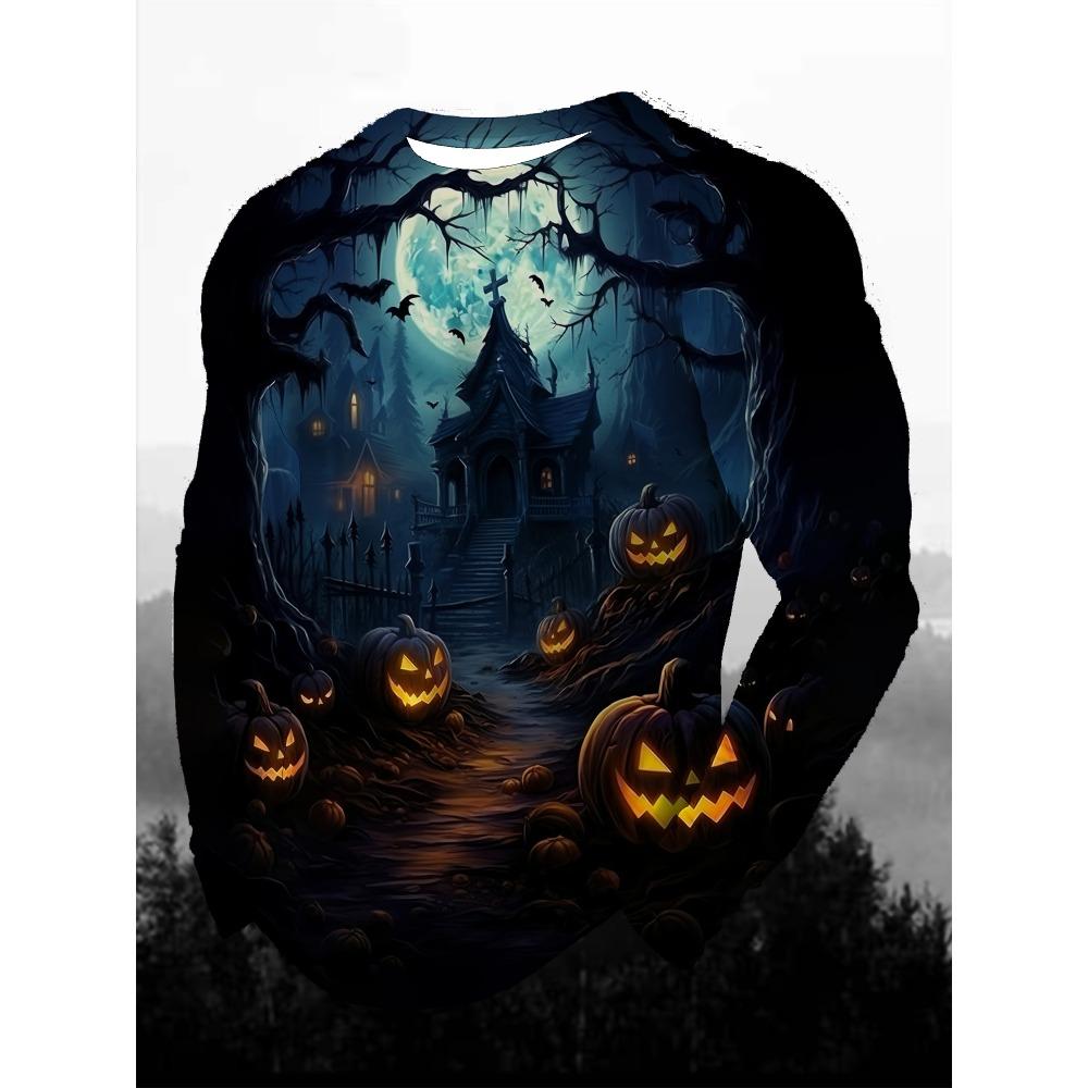 3D Printed Halloween Theme Long Sleeve T-shirt Men's Fashion Tops Mens Casual Clothing Party Sweatshirt Street Pullover