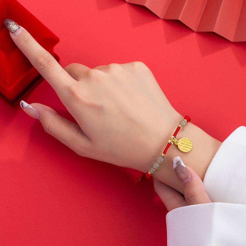 PANJBJ Kaninchen Armband für Damen Mädchen Rotes Geflecht Verstellbarer Schmuck Neujahrs Geburtstagsgeschenk Dropshipping Großhandel