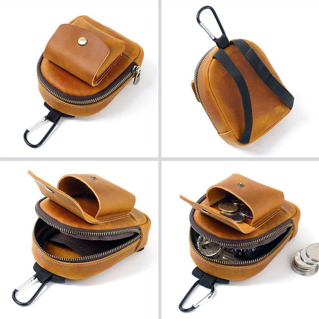 Outdoor-Sport-Taschengeldbörse, lässig, tragbar, Mini-Münzbeutel zum Aufhängen, Rindsleder, Reißverschluss, Schlüssel, Headset-Aufbewahrung, kleine Tasche