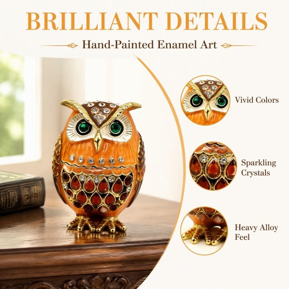 Zinc Alloy Owl Trinket Box Enameled Finish Owl Keepsake Box Classic Ring Holder Box For Rings