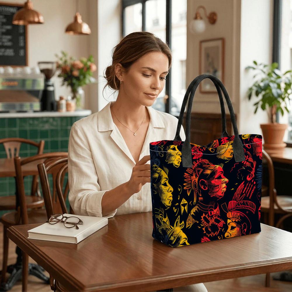 Ethnic Tribal Print Tote Bag Large Capacity Casual Shoulder Handbag for Daily Use