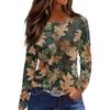 Moda Donna Top Casual a Maniche Lunghe con Scollo Rotondo e Spacco sull'Orlo con Stampa Foglia Morta