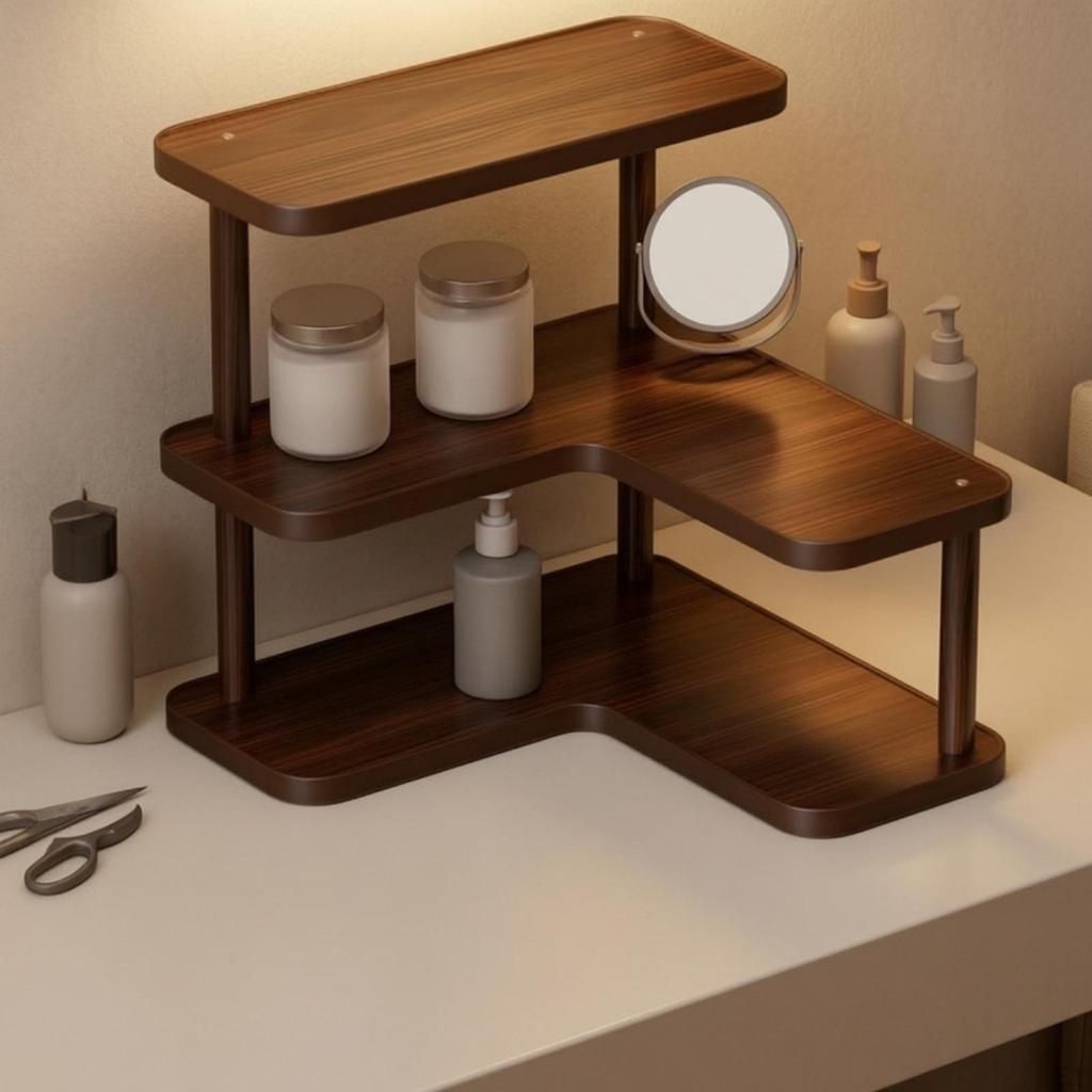 Three-Tier Corner Shelf Rustic Triangle Storage Rack Desktop
