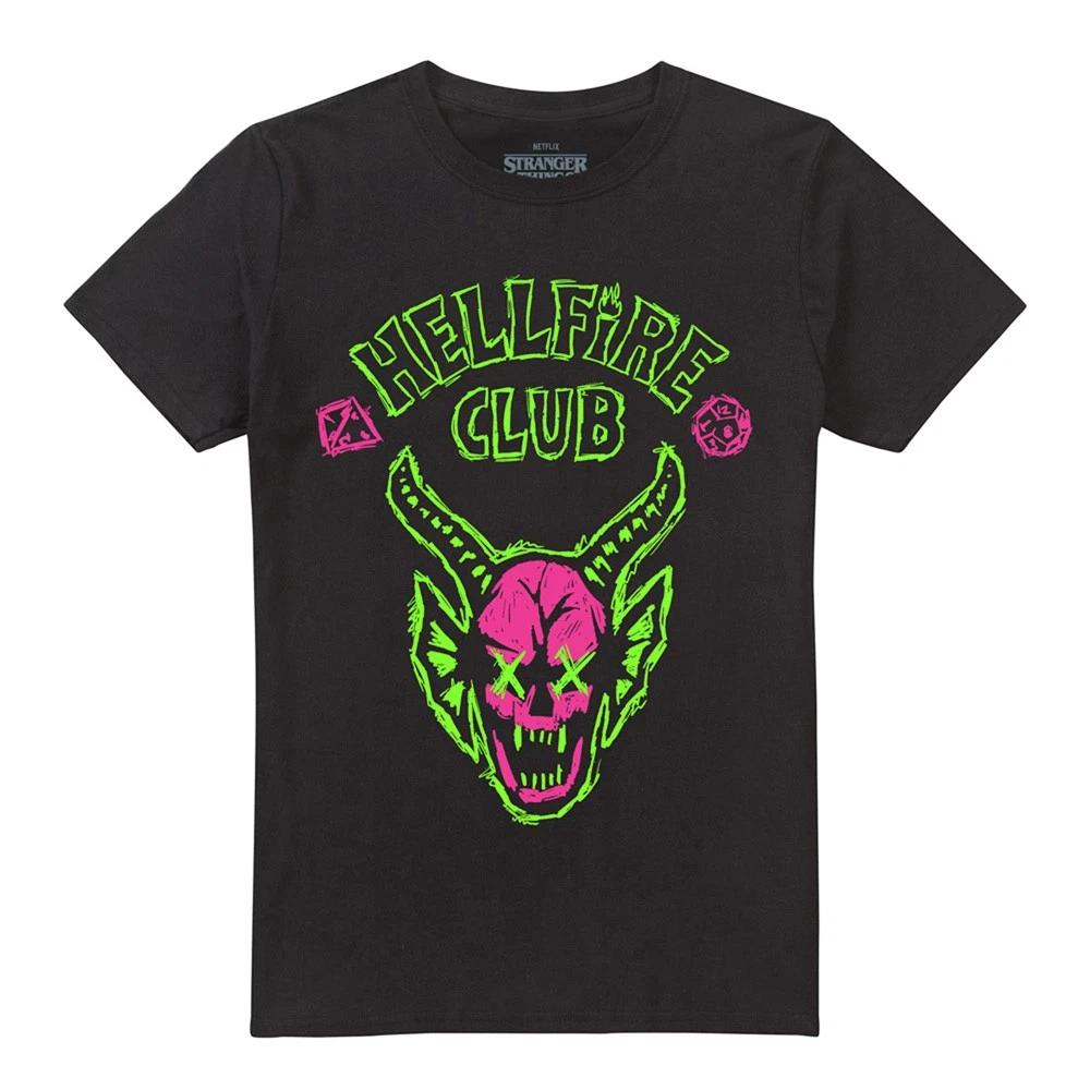 Stranger Things Hellfire Neon Sketch Logo Unisex 100% Cotton T-shirt Mens Tees Top S-5XL, Black 3XL