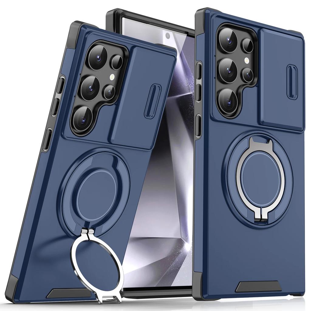 Armor Magnetic Ring Stand Case For Samsung Galaxy S24 S23 S22 S21 Ultra S23 S24 Plus S20 FE Cover Slide Lens Protection Funda