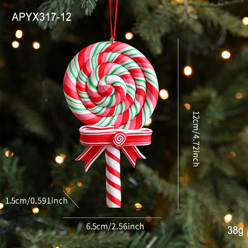 Drop Ornaments Realistic Christmas Pendant Lollipop Decoration Soft Ceramic Candy Cane Ornament For Christmas Tree Xmas Holiday