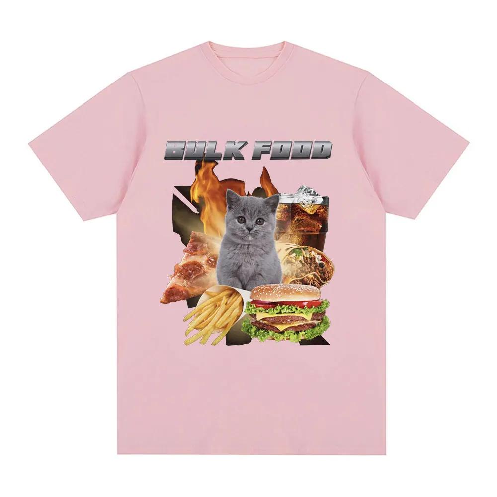 Bulk Food Cat Meme Graphic T-Shirt Men's Clothing Retro Hip Hop Short Sleeve T-Shirt Cotton Casual Oversized T-Shirt
