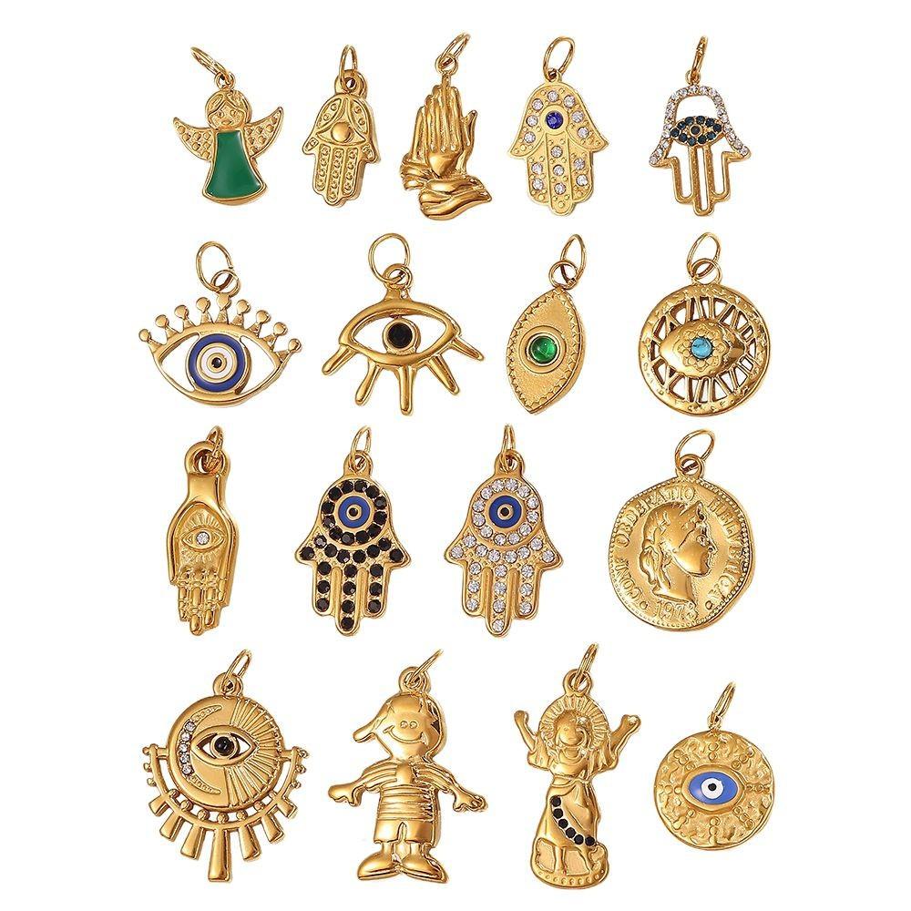 2026 DIY Pendant Necklace Fortune Amulets 18K Gold Plated Stainless Steel Charms Protection Luck Pendants for DIY Jewelry Making