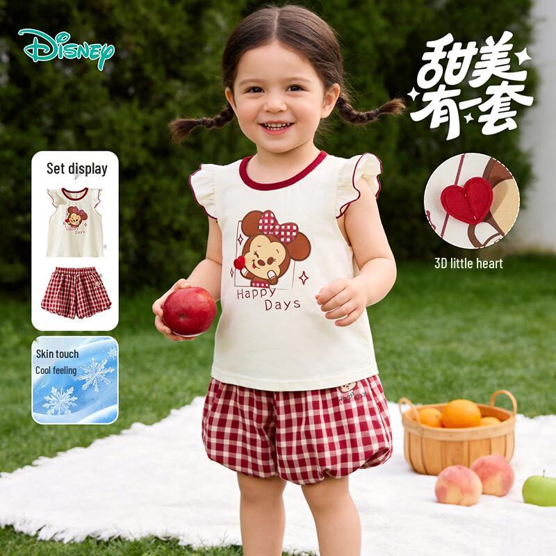 Disney Sweet Minnie Girls  Flutter Sleeve T-shirt & Plaid Shorts Set 120/56