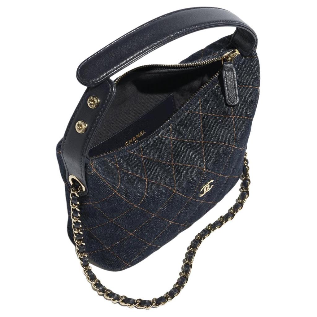 Chanel 26p Gold Label Doppel-C-Logo Gesteppte Jeans und Goldmetall Einzel-Schulter-Handtasche für Damen Dunkelblau und Orange