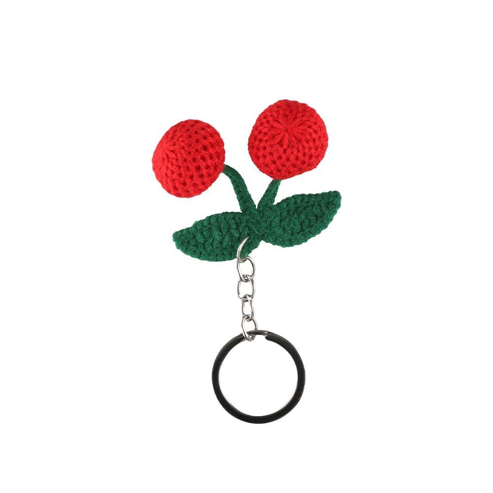 Handmade Cherry Keychain Sweet Cute Crochet Keyring Bag Accessories Knitted Keyring  DIY Jewelry