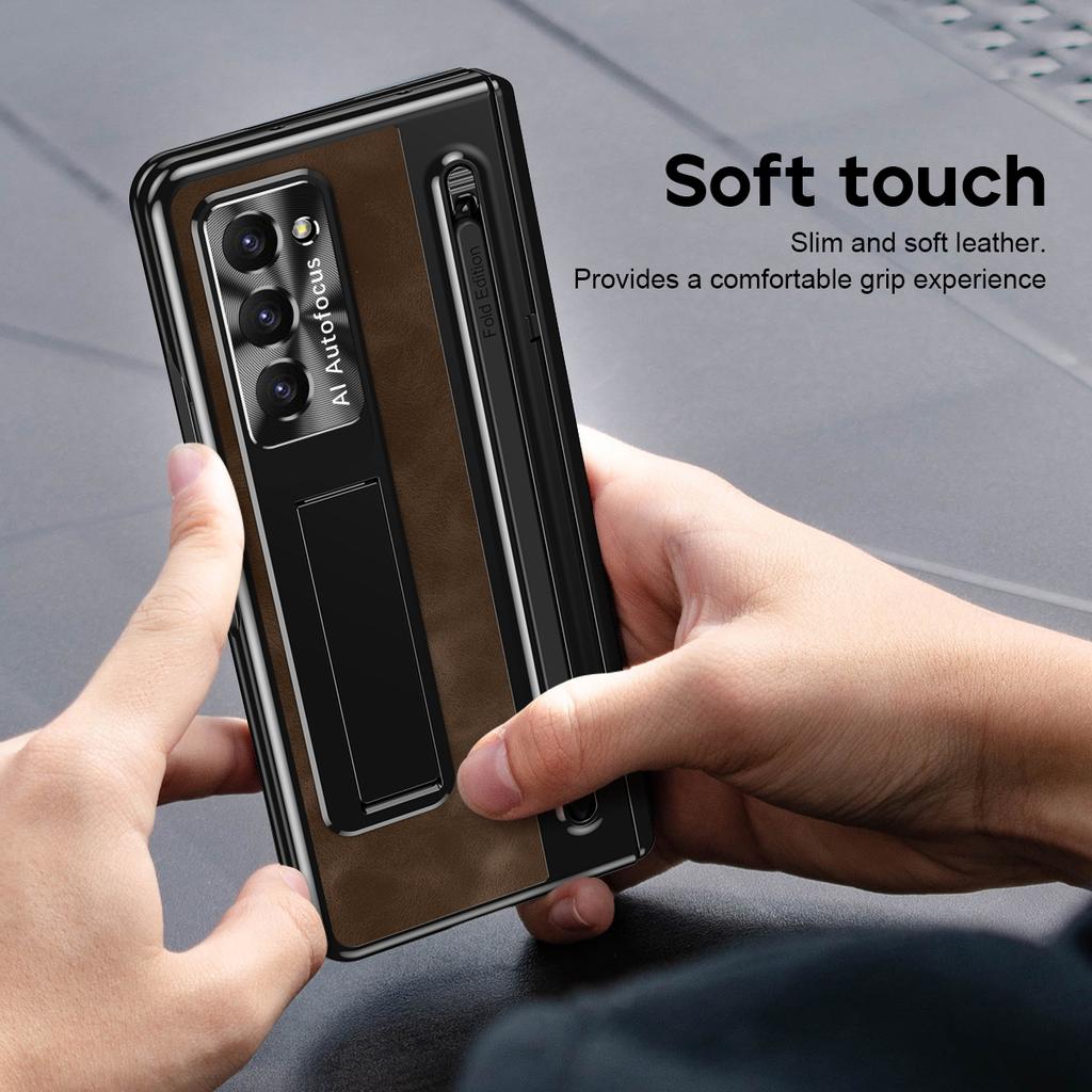With S Pen Stand Case for Samsung Z Fold 4 5 6 7 W25 Hinge Case Screen Protective Film Pen Slot Case for Galaxy Z Fold 6 Slim