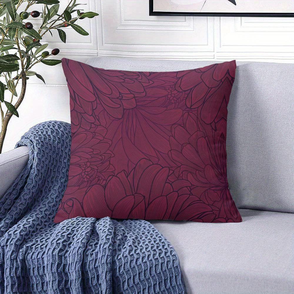 Burgundy Petal Square Jacquard Pillow Cover for Sofa Office Waist Cushion Cover Home Decorative Pillowcase