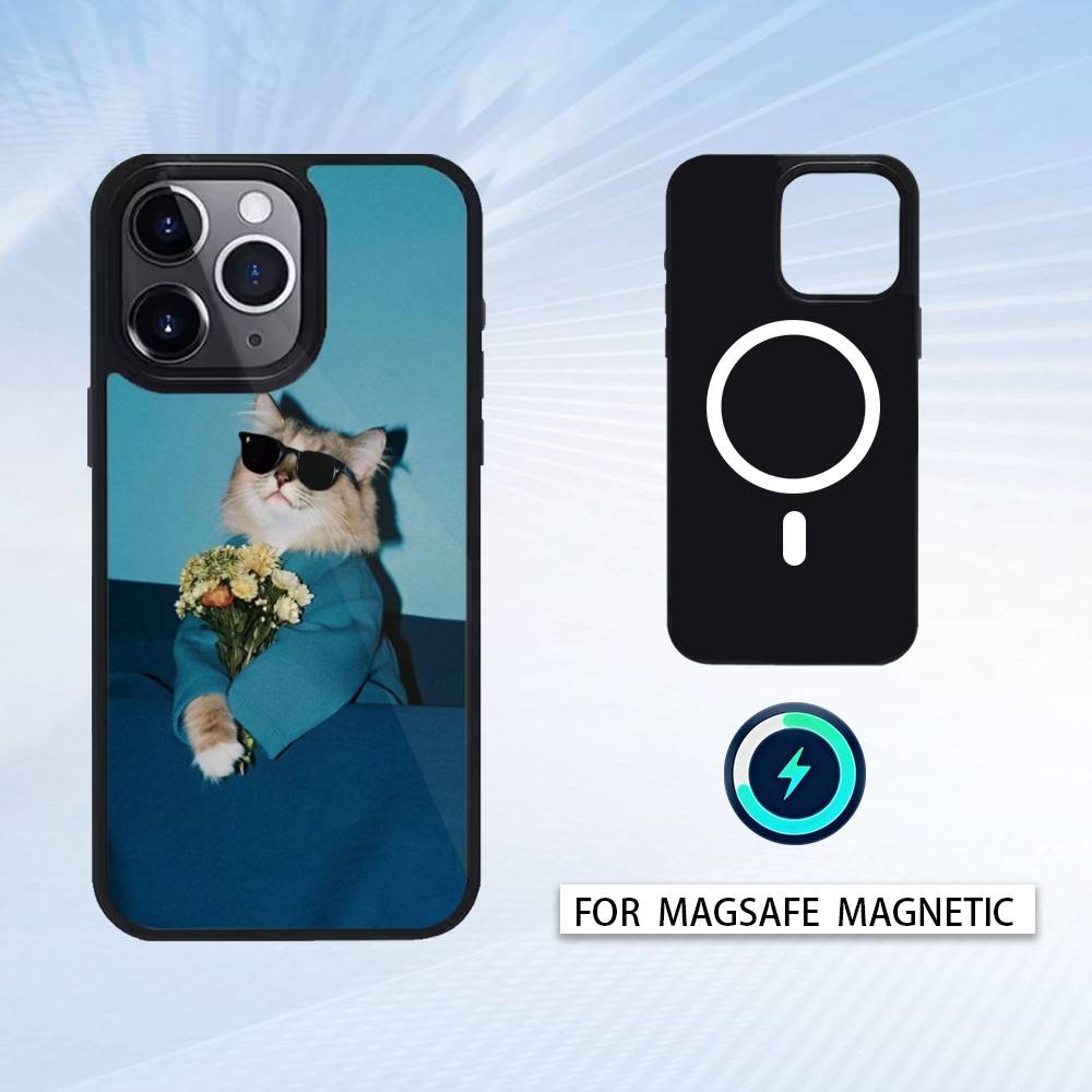 Cool Cat Cute Phone Case Magnetic For iPhone17 16 15 14 13 12 Pro Max For Magsafe Wireless Charging Cover