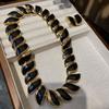 Medieval Temperament Leaf Earrings Design Sense Bustling Enamel Black Collarbone Chain, Real Gold Electroplated High-End Jewelry