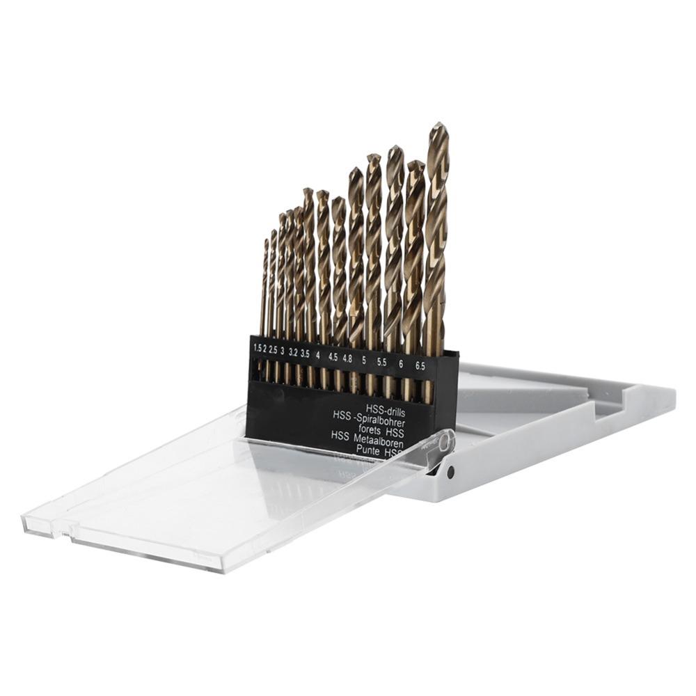 13pcs Straight Shank Twist Drill Bit Set High Speed Steel HSS Drilling Tool For Stainless Steel