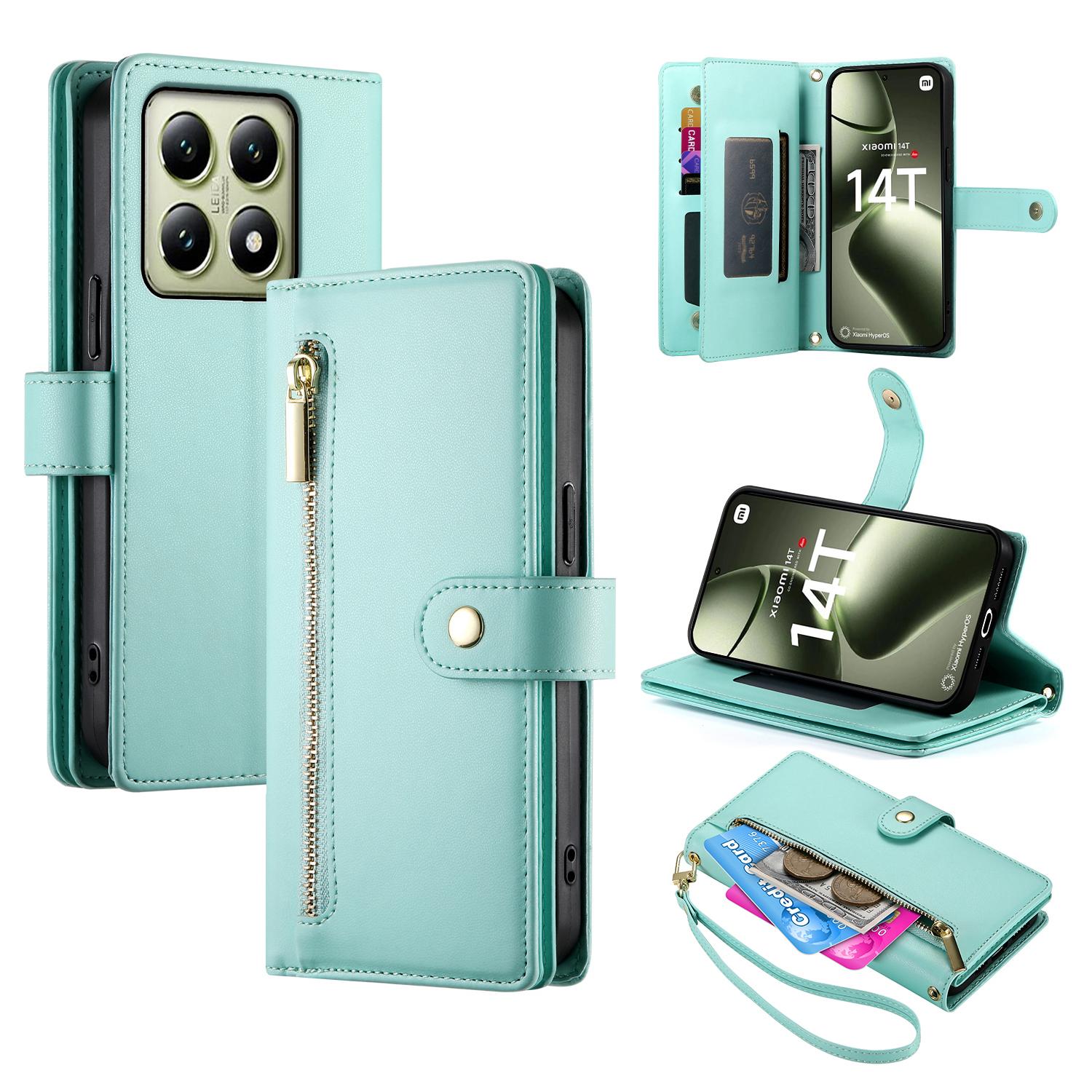 

DF-011 For Xiaomi 14T Case Zipper Pocket Wallet Leather Phone Cover with Straps D