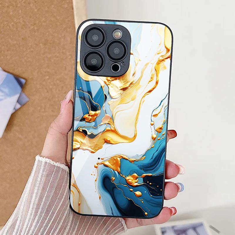 Tempered Glass Marble Stone Case For iPhone 11 Funda iPhone 16 17 16E 13 14 15 Pro Max 12 7 8 Plus SE 16promax 13promax Cover