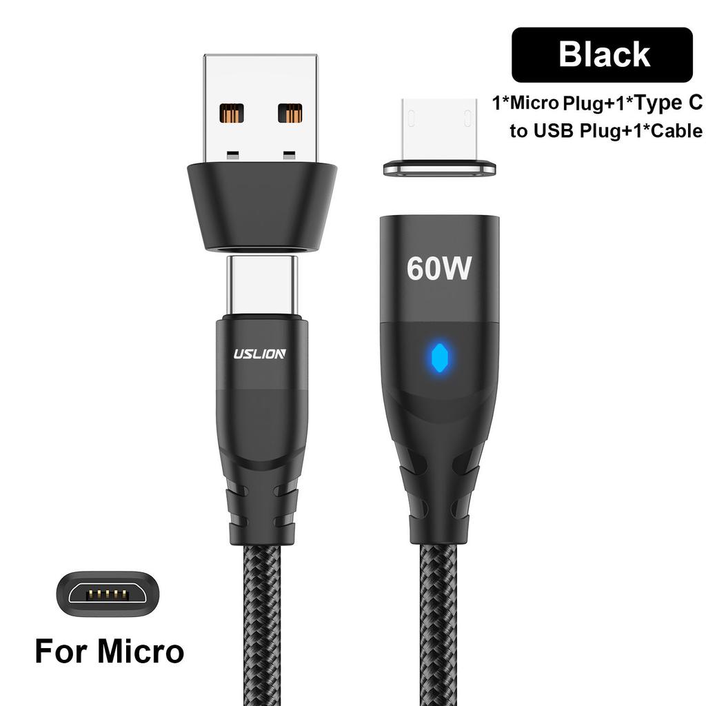 2 In 1 PD 60W Fast Charger Cable USB C To Type C Micro Magnetic Data Cord for iPhone 13 Pro Max Xiaomi 12 Samsung Poco X4