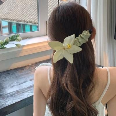 Fashion Non-Slip Satin Banana Clip Fabric Large Size Cloth Vertical Clip Korean Style Headdress Flower Hair Clip Girl