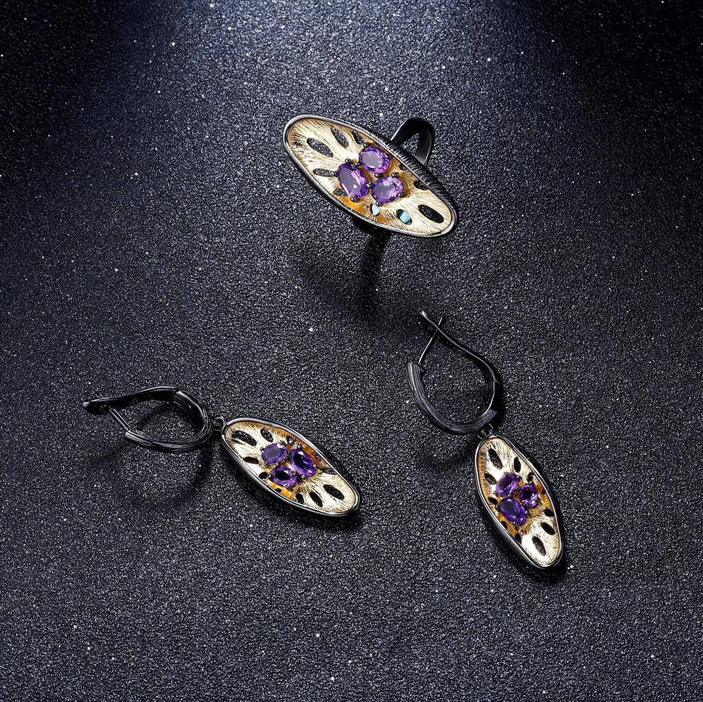 Italian Craft Original Designer Gemstone Earrings Niche Design 925 Silver Natural Amethyst Earrings