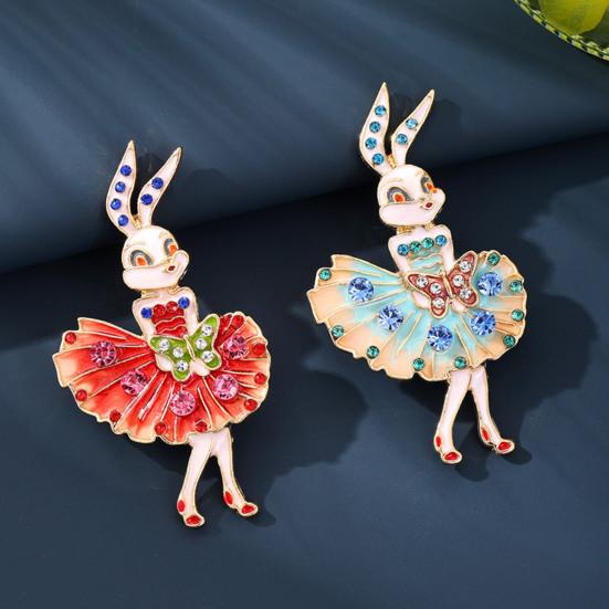 Emaille-Brosche Funkelnde Strasssteine Eingelegt Tanzender Hase Design-Pin Märchen-inspirierter Schmuck Anzüge Pullover Mäntel Accessoires